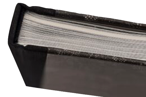 Black hardcover book with a straight spine