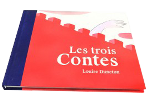 Square size hardcover luxury book with blue cloth back and matte laminated cardboard on the front.