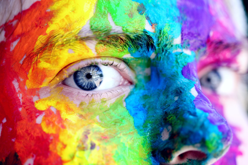 high-resolution printing of a rainbow painting on a person