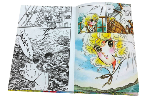 Full colored and black and white interior of a manga comic book