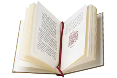 Hardcover book with a red bookmark