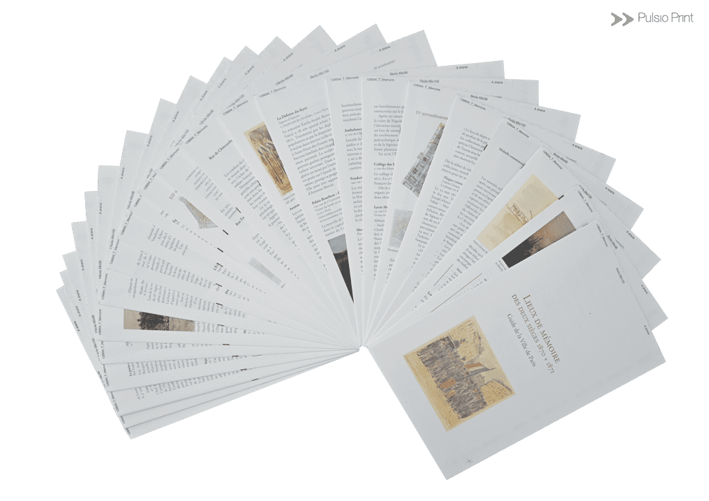 Set of printed and folded sheets of a book cover and content without binding